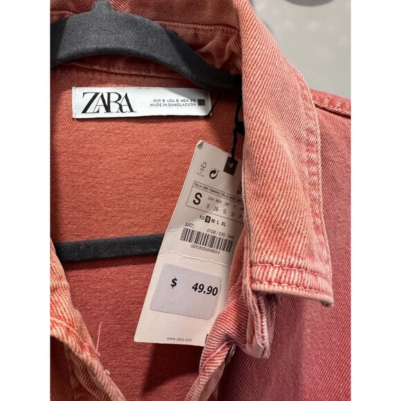 Zara Dusty Pink Washed Denim Oversized Jacket Women’s Size S NWT - Picture 2 of 8